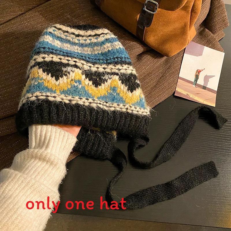 Winter Knit Hat For Women With Wide Brim And Breathable Polyester Material чёрный