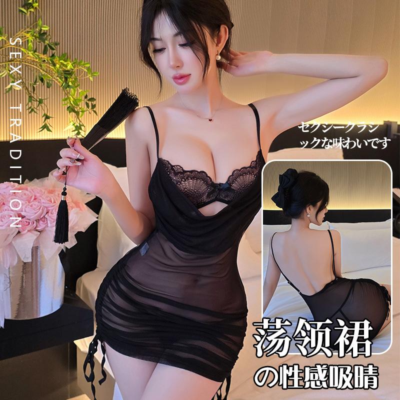 Large Size Lace Mesh See Through Nightgown Women Split Short Babydolls Temptation Perspective Lingerie Porn Roleplay Nightwear