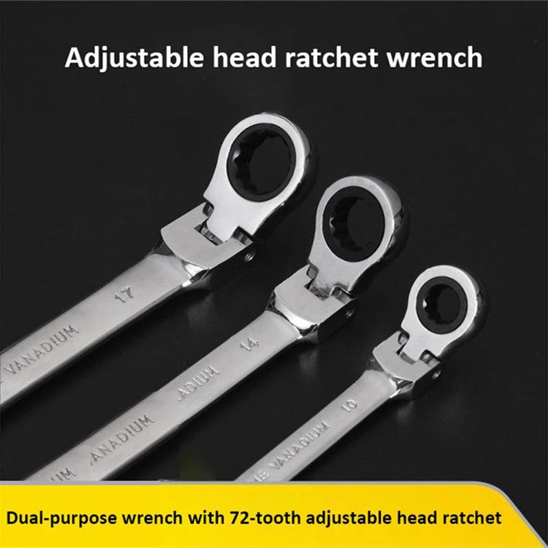 6-32mm Universal Wrench Automatic Fast And Labor-Saving Dual-Use Open-Ended 72-Tooth Ratchet Wrench Movable Head Open Wrench