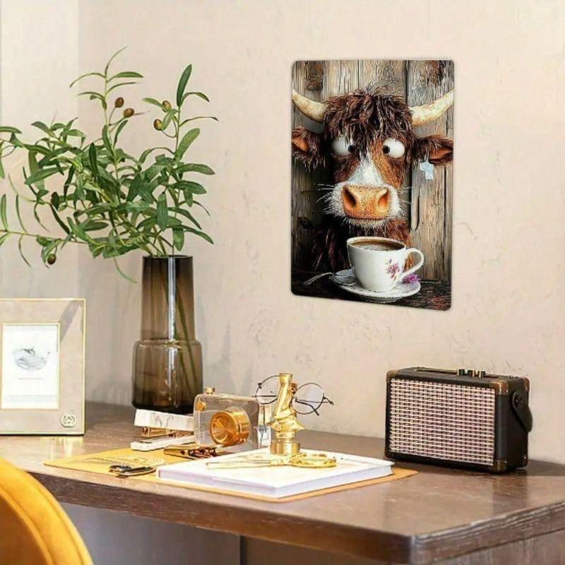 Vintage Scottish Cow Metal Poster, Creative Wall Decor, Garage Gift