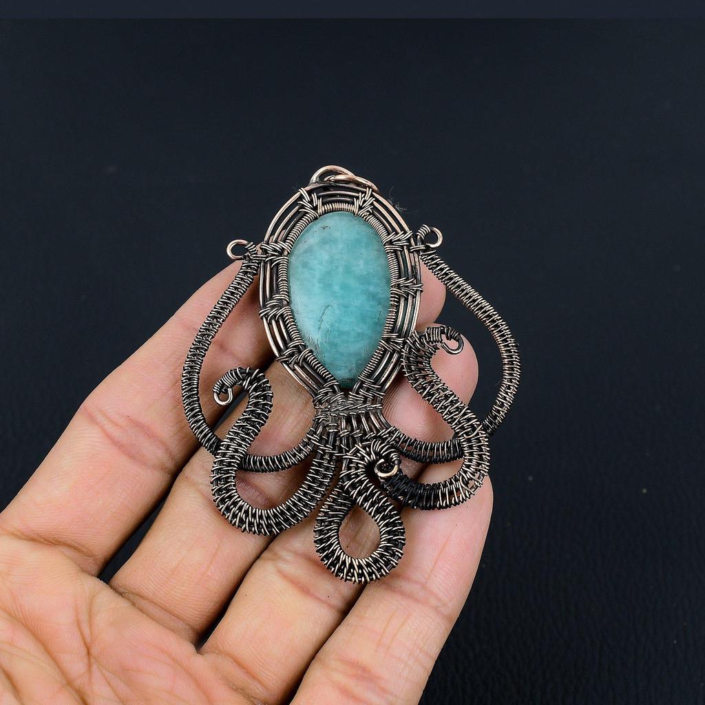 Amazonite Pendant, 999 Copper Wire Wrapped Silver Pendant Handmade Gemstone Jewelry, Gifts For Wife Brand New Pendant