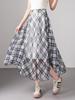 Plaid Asymmetrical Draped Chiffon Midi Skirt with Irregular Hem