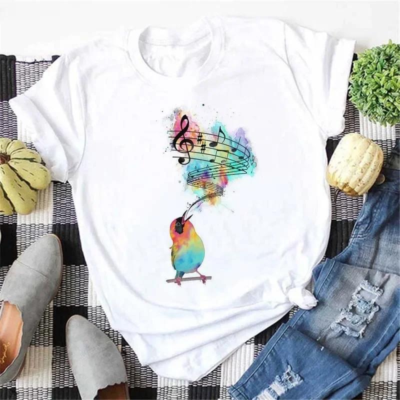 Plussize Harajuku Style Womens Tshirt Musical Note Print Top New Black Tshirt Womens Fashionable Graphic Tshirt Womens Top