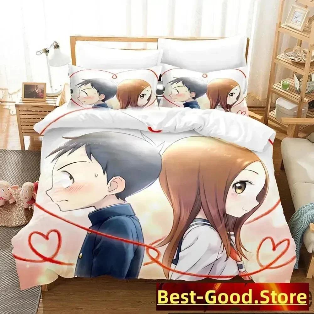 Teasing Master Takagi-San Bedding Set Printed With Pillowcase Bed Duvet Cover Soft Queen King Size Bedclothes Home Boys Adult