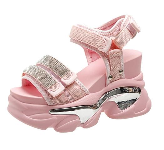 Fashion Women's Shiny Wedge Sandals, Thick Outdoor Beach Shoes, Casual, Fashion, Summer, 2024, 10 Cm
