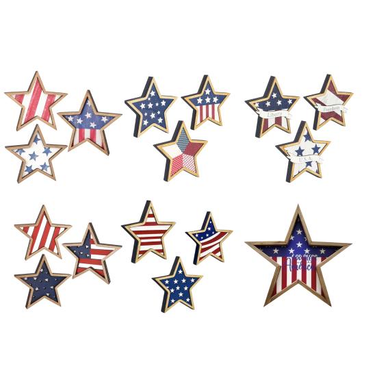 4th of July Rustic Star Wooden Sign, Vintage Star Shaped Block Sign, Patriotic Tiered Tray Centerpiece for Memorial Day, Independence Day Home Table