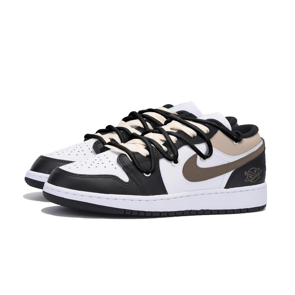 Jordan Air Jordan 1 Slip Resistant Low top Vintage Basketball Shoes Men's Black Brown 553558-131(Team85-)