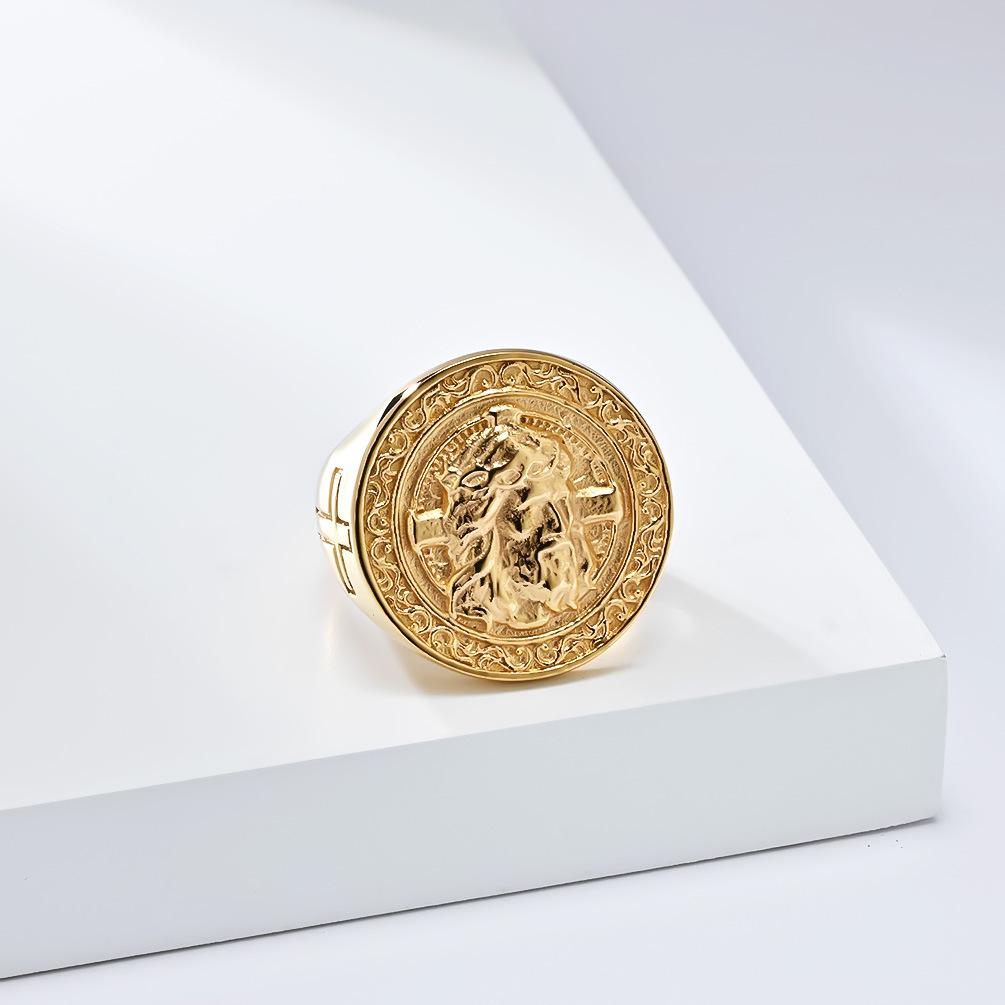 Vintage Cross Ring Classic Stainless Steel Men's Hip Hop Hand Jewelry Gold Color Colorfast Punk Jewelry Accessories