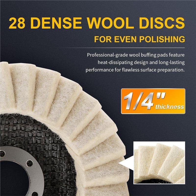 ABBP-3 Pack 5 Inch Wool Felt Polishing Wheel Discs Angle Grinder Attachment For Aluminum, Metal, Stainless Steel, Jewelry, Chrom