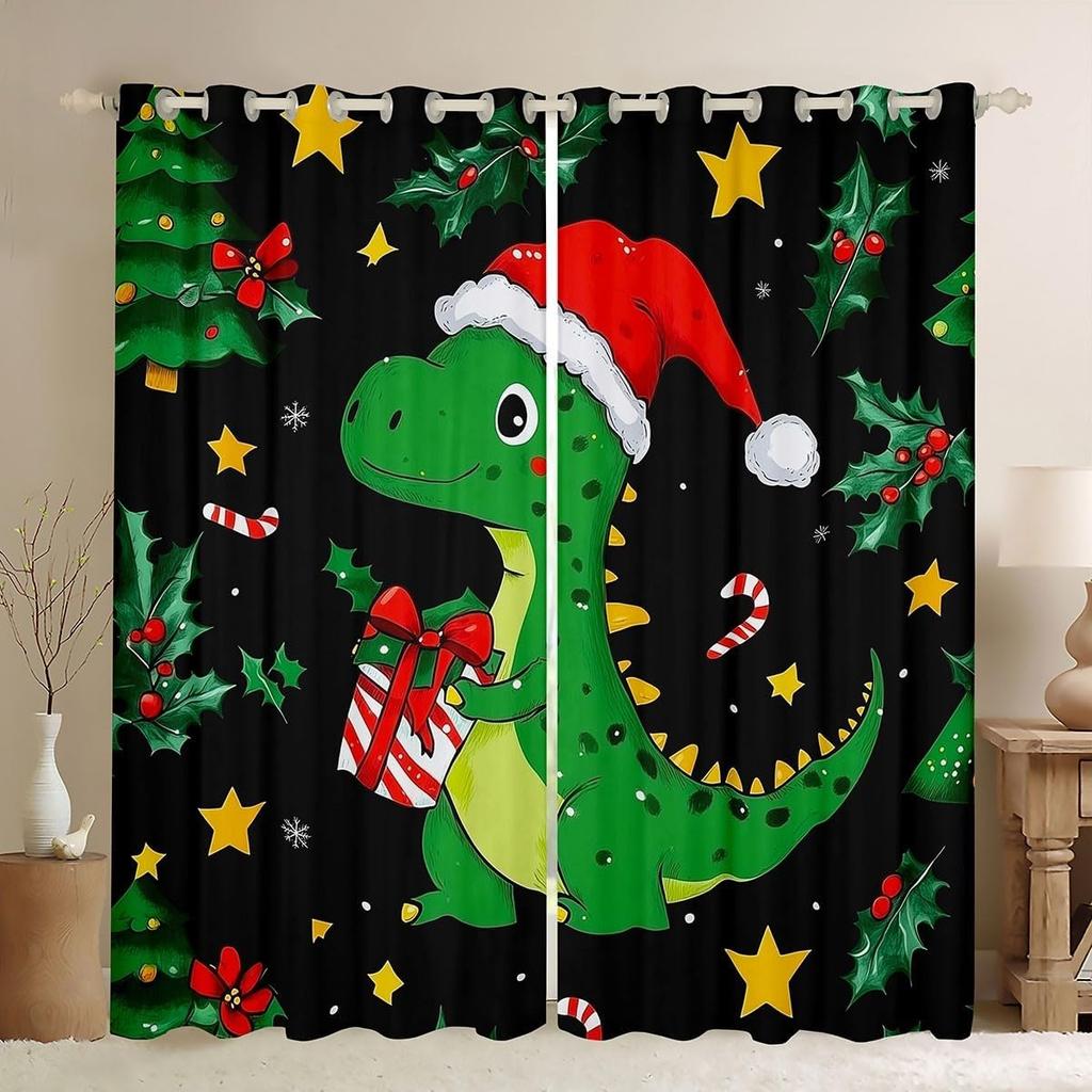 Christmas Curtains Xmas Decor Drapes Kids Boys Girls Adults Cute Cartoon Pet Puppy Dogs Window Curtain With Blackout Polyester
