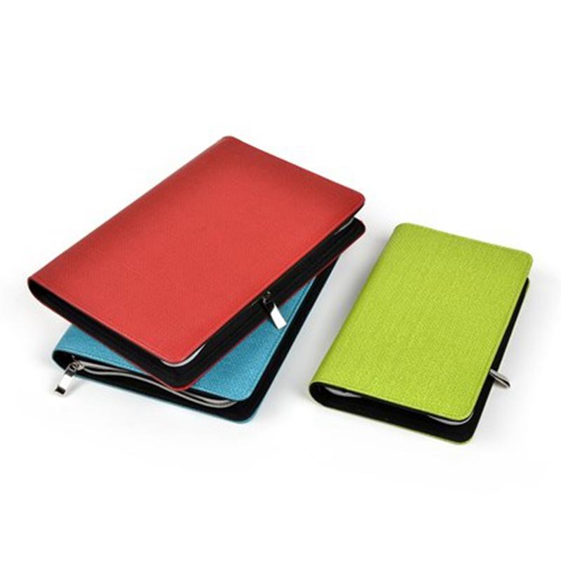 A6 Business Reißverschlusstasche Notizbuch PU-Leder Organizer Planer mit Lineal und losem Blatt (lake blue,A6) see-blaue