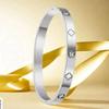 European & American Titanium Steel Hollow Electroplated Bangle with Diamonds - Versatile Stainless Steel Women's Fashion Jewelry