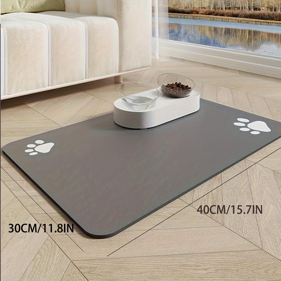 Quick-Dry Diatomite Pet Feeding Mat with Cute Paw Print Design, Non-Slip Waterproof Dog and Cat Food Mat for Home Use, Black with White "Pet Home"