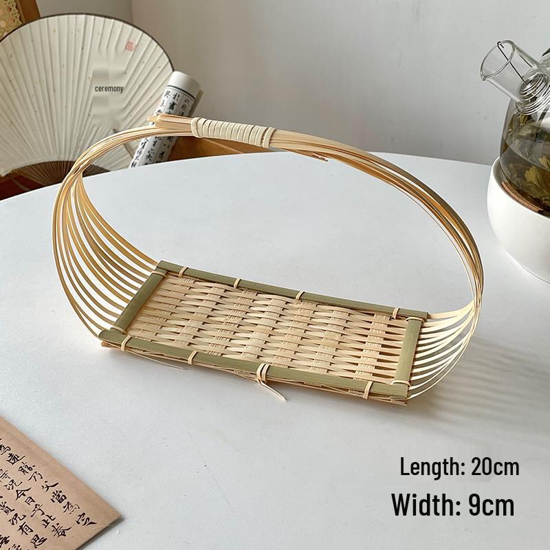 Artisanal Bamboo Woven Snack & Fruit Tray with Handle