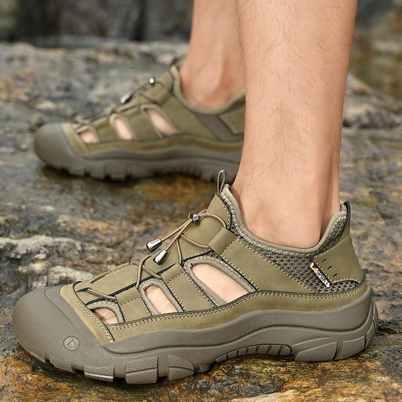 Fashion Handmade Men's Leather Sandals Outdoor Wading Aqua Loafers 2025 New Summer Casual Shoes for Men Lightweight Stylish Beach Flats