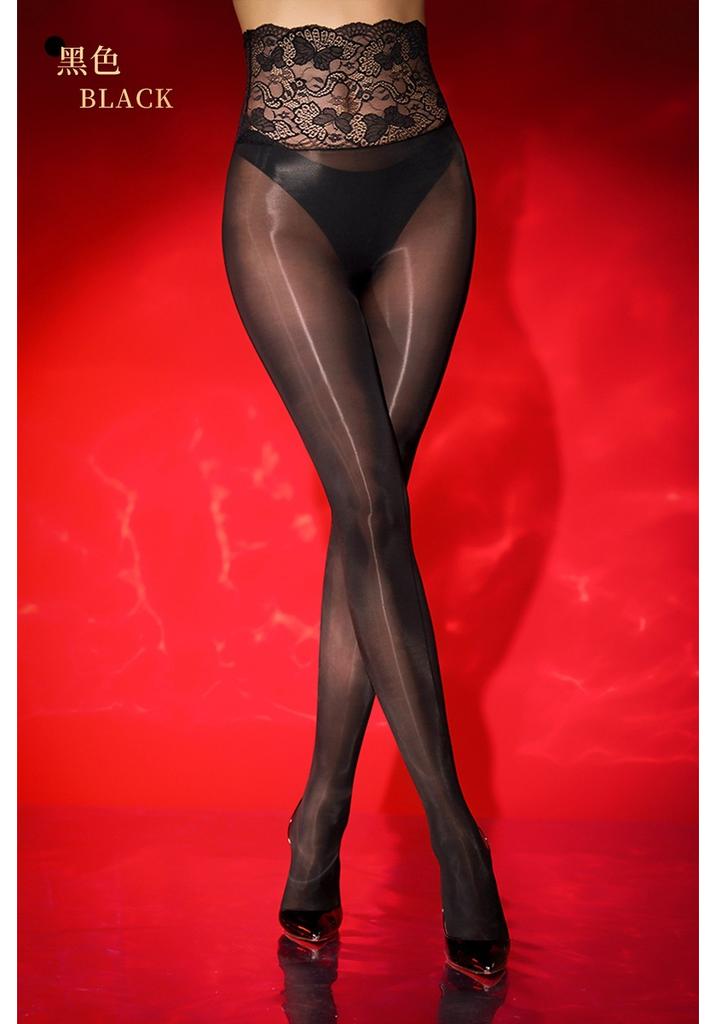 Deep Crotch Seamless Stockings Glossy Black Pantyhose Tempting Lace Shiny Silky Water Glossy Stockings Plus Size Horse Oil Stock