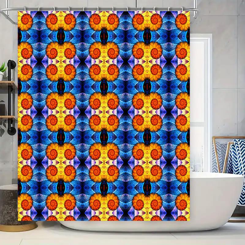 

Kaleidoscope Shower Curtain Blue Orange Floral Bath Decorative Polyester Waterproof Window Coverings For Bathroom Tiles Backspla W60H190(CM)-1 Pcs