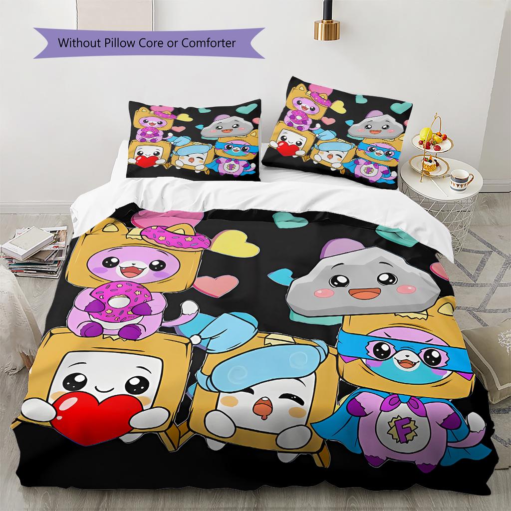 Lankybox Pattern Bedding,Quilt Set Quilt Cover Pillowcase Home Birthday Gift (1 * duvet cover + 2 * pillowcase, without core)