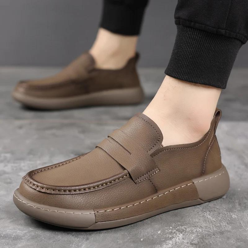 Fashion British Style Genuine Leather Men Loafers Casual Business Office Shoes Brand Fashion Comfy Antiskid Flat Designer Oxford Loafers