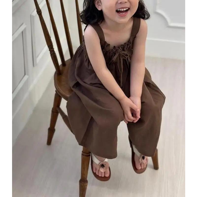 Summer Girls Jumpsuit Loose Children Wide Leg Pants Cotton Baby Girls Sling Pants Fashion Kids Clothes