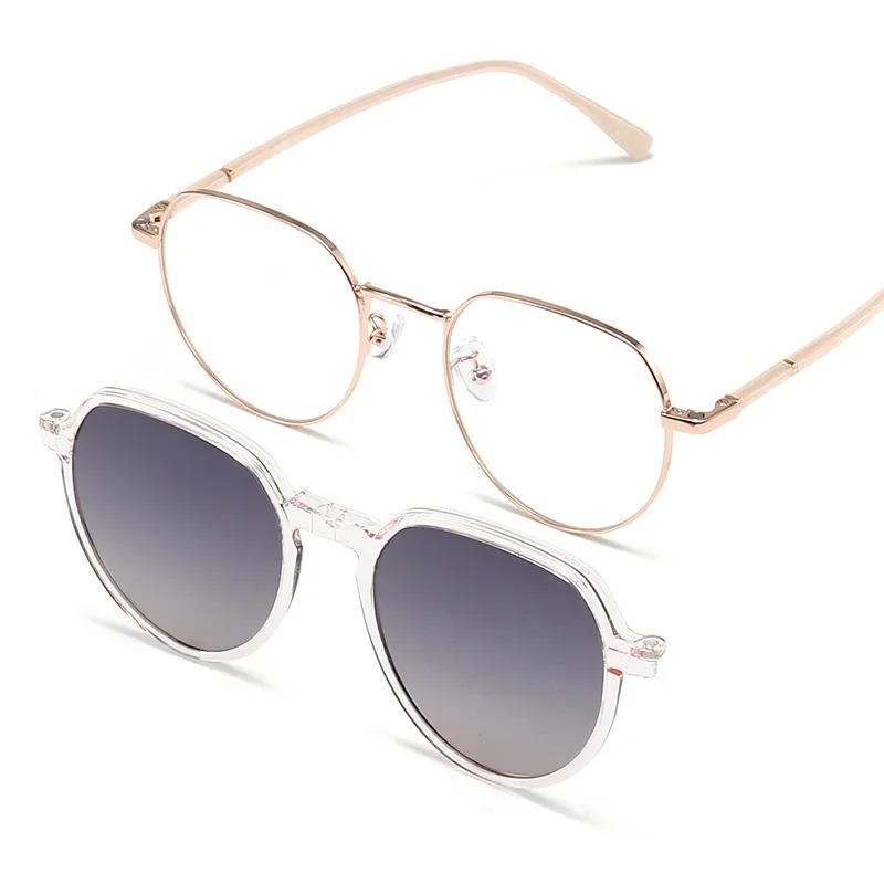 Metal Cat Eye Sunglasses Two-in-one Women Magnetic Clip Cover Vintage Optical Eyeglasses Frame Designer Polarized Sun Glasses