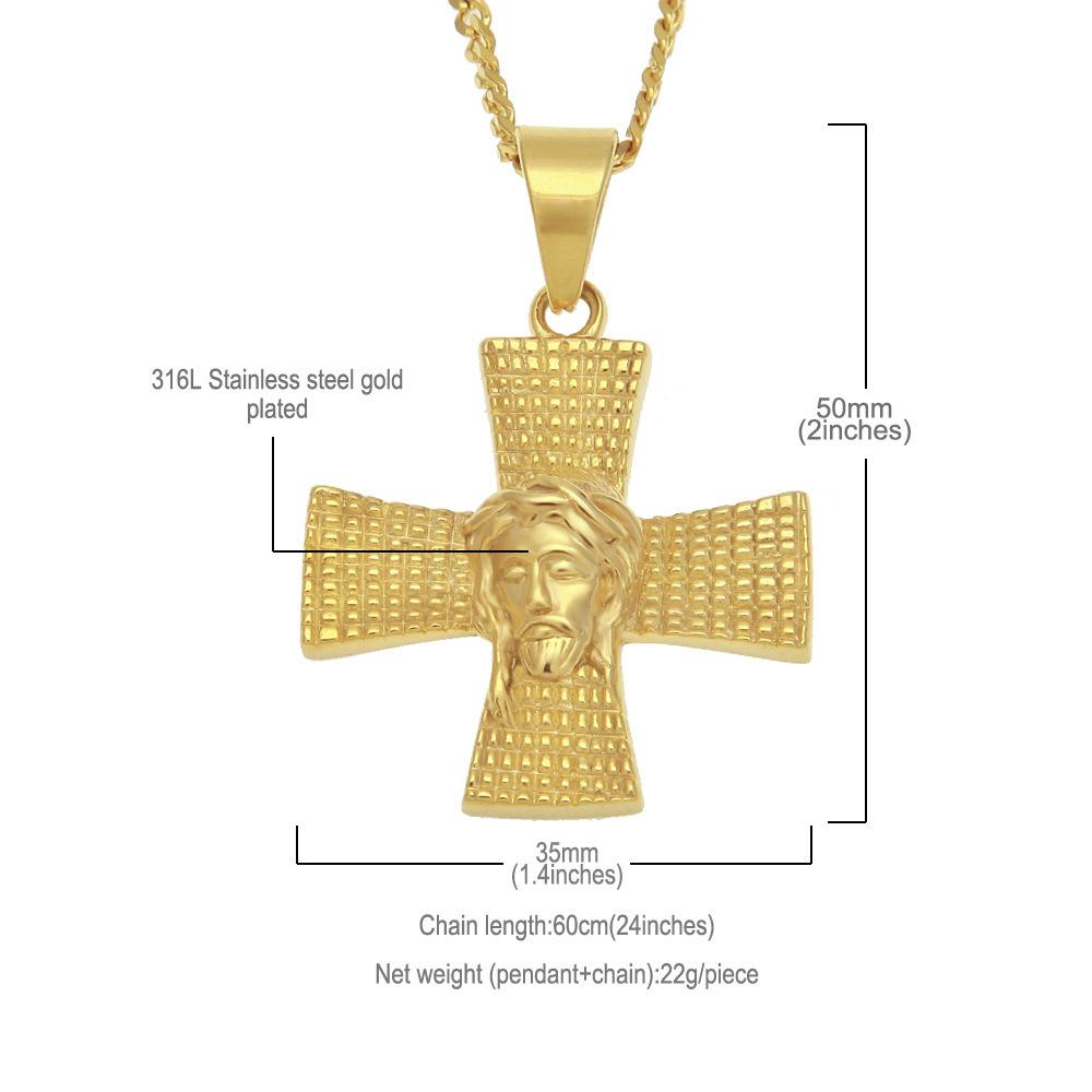 Hip Hop Stainless Steel Vacuum Plated Creative Cross Pendant Necklace , Unique Design , Durable Color Retention , 3mm x