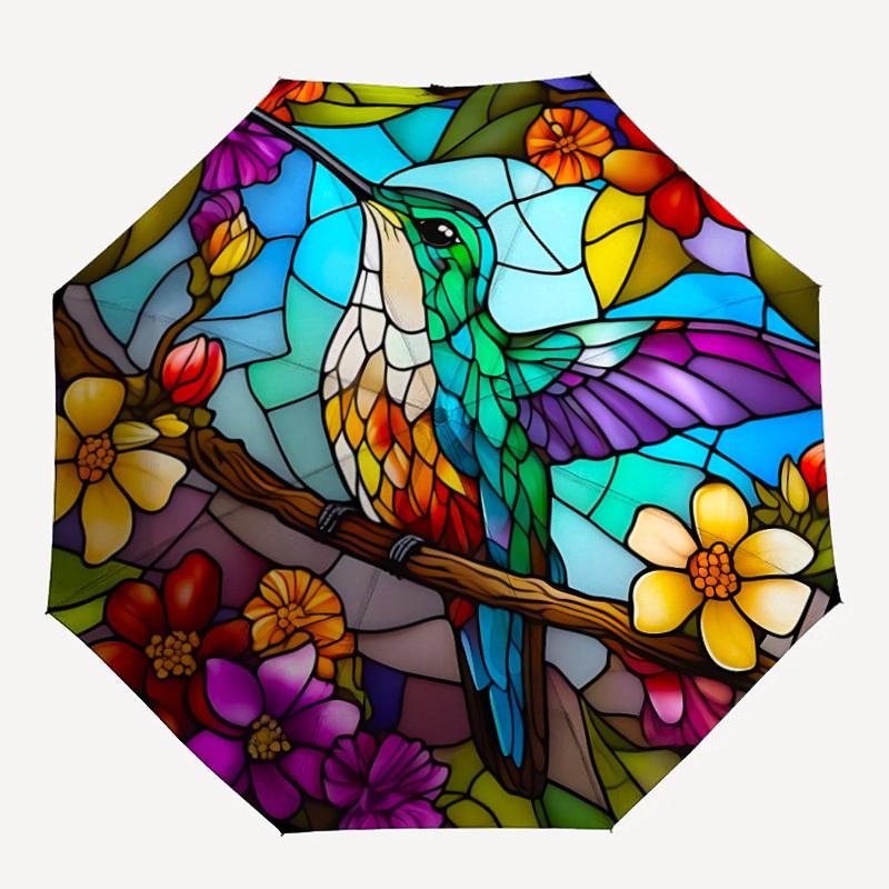 

1pc Hummingbird Flowers Automatic Open/Close Umbrella Compact Folding Umbrella, All-Season Portable Umbrella for Women/Men F1124042