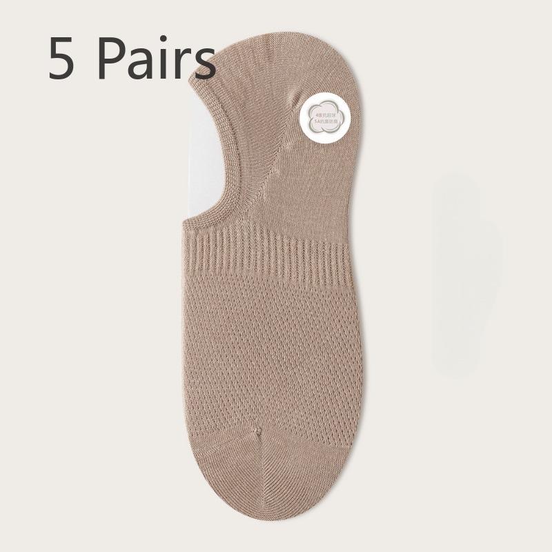 5 Pairs of Boneless Boat Socks Men's Summer Thin Mesh Breathable Socks Invisible Not Off The Heel Anti-odour Shallow Mouth Short Socks