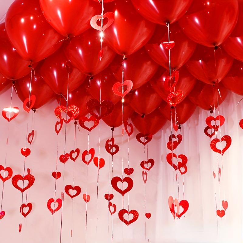 200pcs Red Heart Sequin Hanging Decorations - Valentine’s Day, Wedding & Birthday Party Decor - Glittery Plastic Heart Ornaments