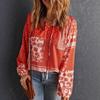 Women V Neck Casual Long Sleeve Floral Print Blouse Loose Fit Lightweight Pullover Top for Everyday Wear