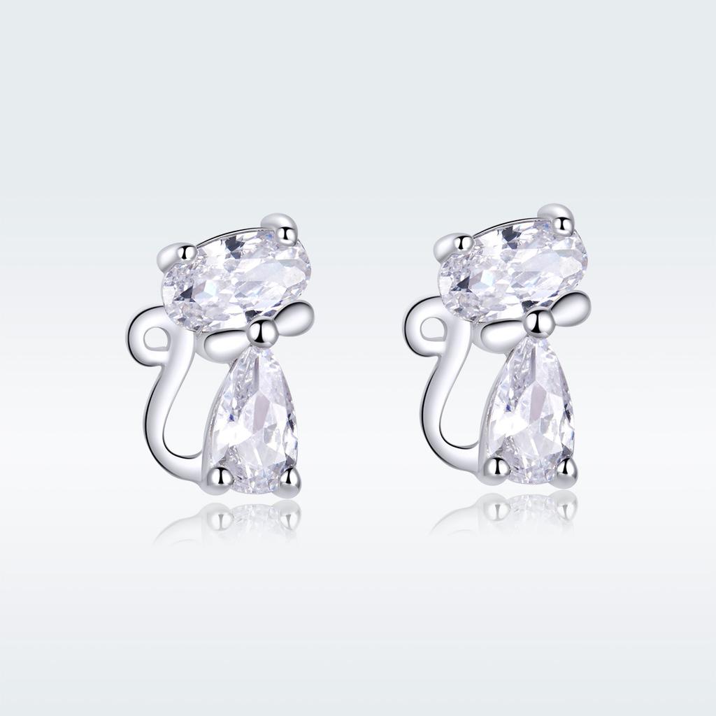 S925 Sterling Silver Cute Kitten Stud Earrings, Cross-Border Sterling Silver Zircon Stud Earrings.