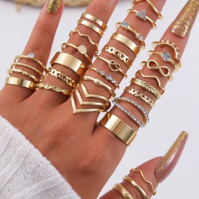30 Stück/Set Neues Böhmisches Knöchelringe Set Diamant Gold Silber Ring Schmuckset Charm Geometrisch Damenring Schmuck Zubehör