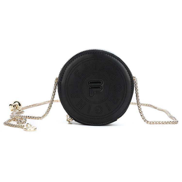 FILA Textured Commuter Chain Polyurethane Mini Round Shoulder Crossbody Bag Women bags Black F13W229167F-BK