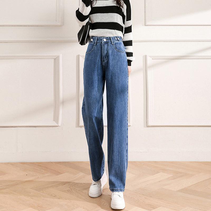 Women's High-Waist Adjustable Multi-Button Wide-Leg Jeans - Loose, Drapey, Slimming, Autumn Pants
