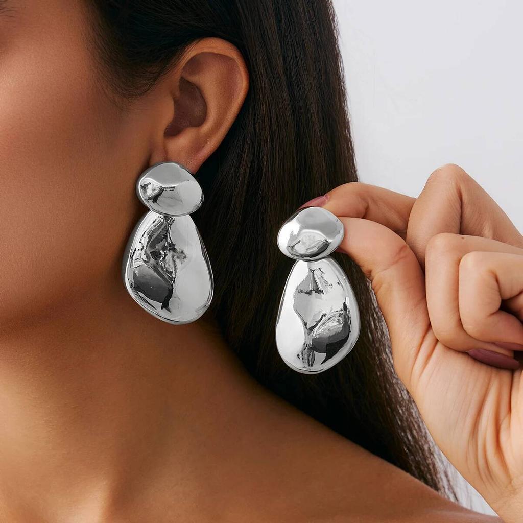 IngeSight.Z Creative Geometric Round Smooth Drop Earrings Women Vintage Gold Color Irregular Metal Earrings Jewelry Party Gifts