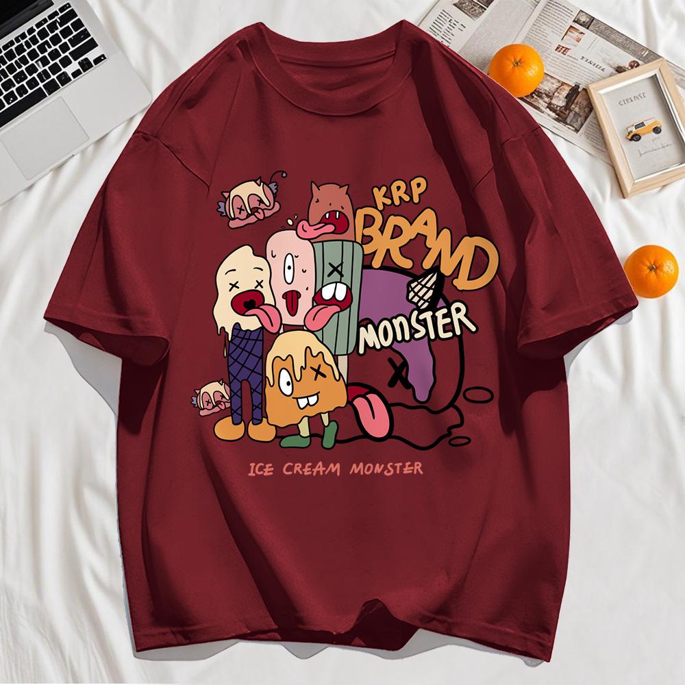 Ice Cream Monster Printing Men T-Shirt Oversized T Shirts Cotton Summer Streetwear O-Neck Casual Comfortable Clothing