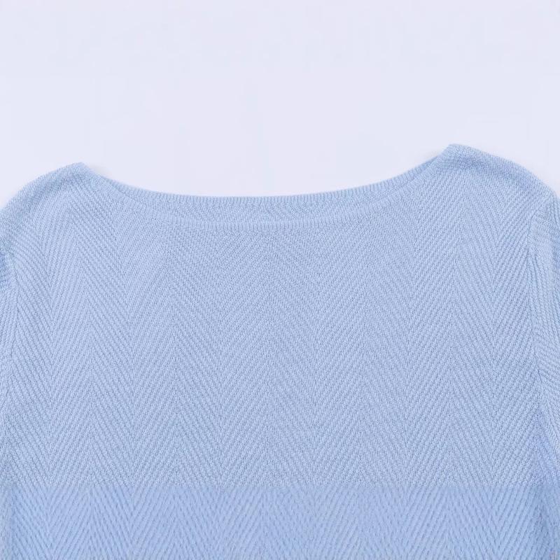 2026 Spring European & American Fashion One-Shoulder Fishbone Mid-Sleeve Elastic Knit Top