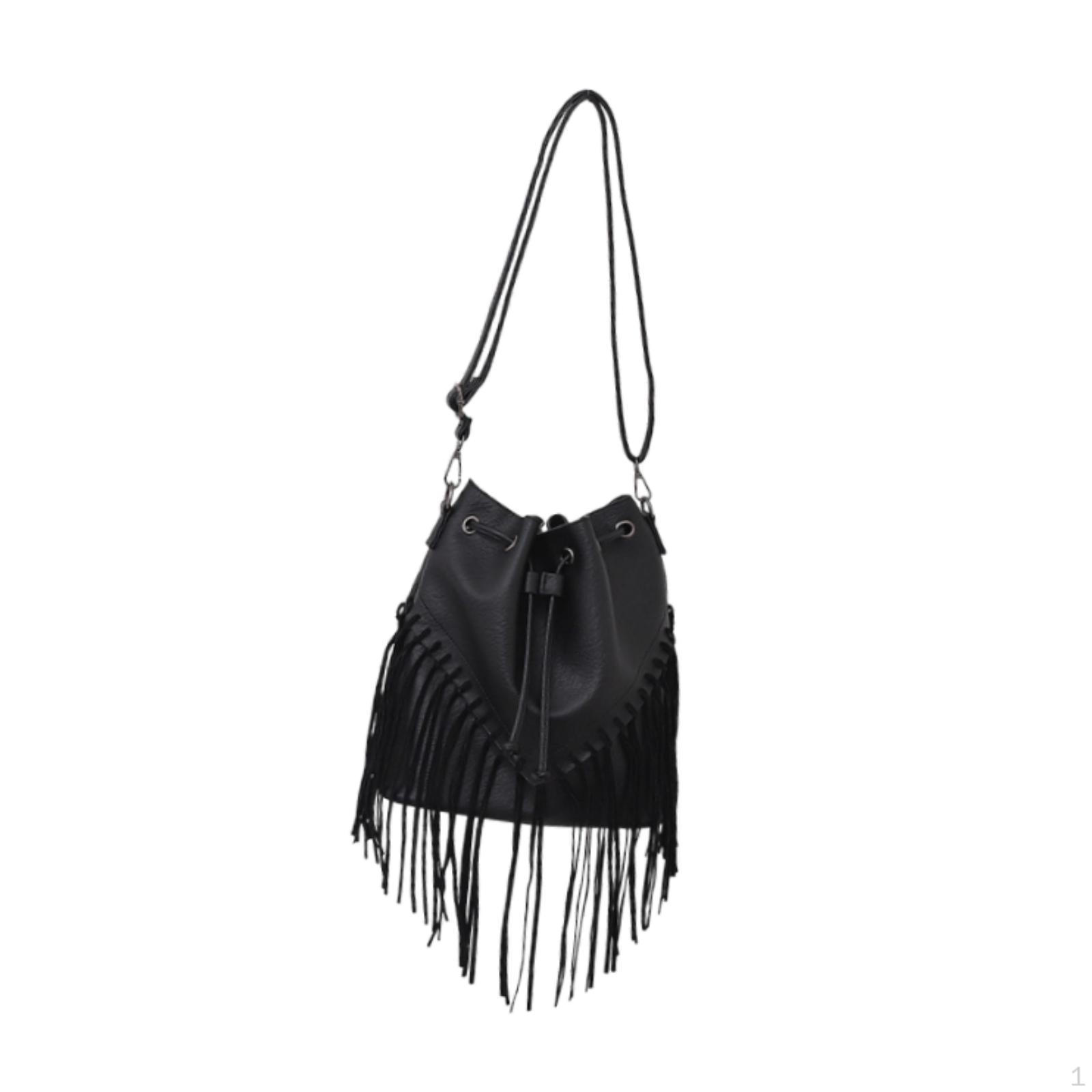 

Large Capacity PU Leather Handbag Bucket Bag with Drawstring Adjustable Shoulder Strap Casual чёрный