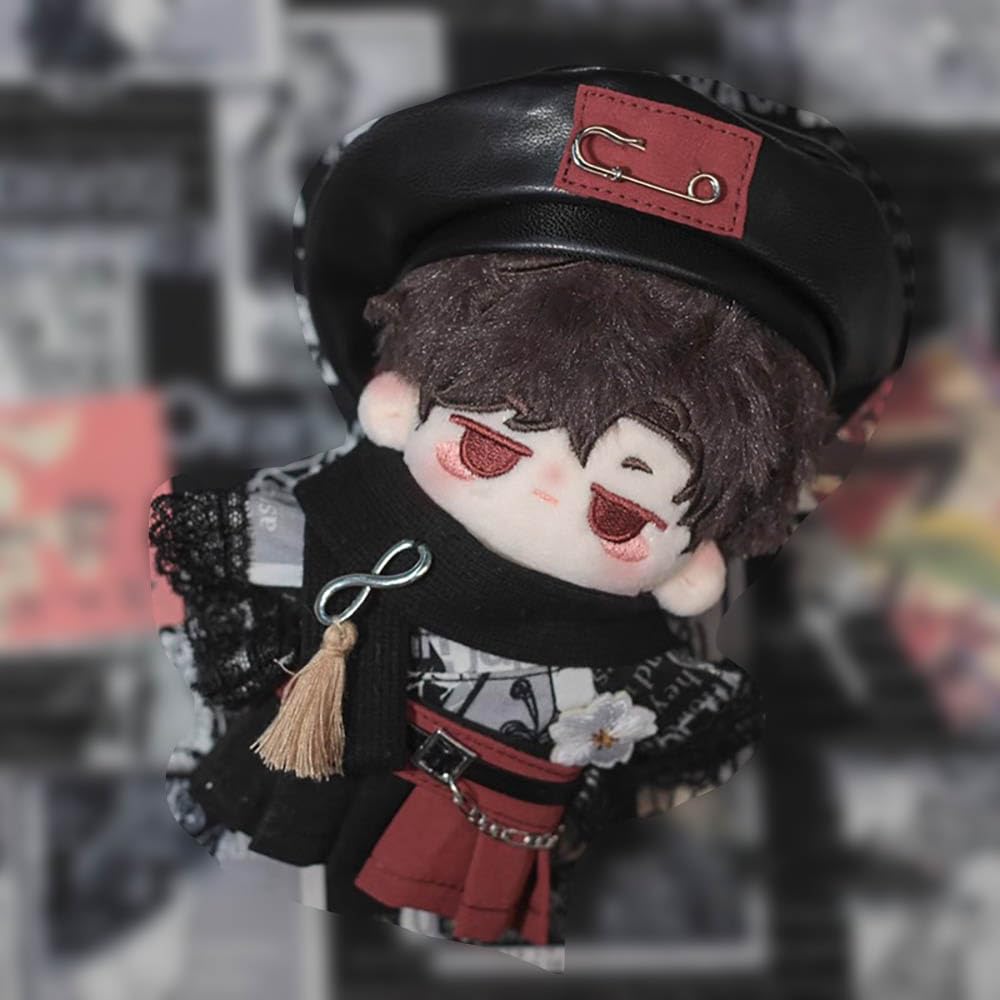 niannyyhouse 10cm20cm Plush Clothes Set (10cm) - Includes Hat, Coat, Skirt, Belt, Scarf, and Patterned Kimono.