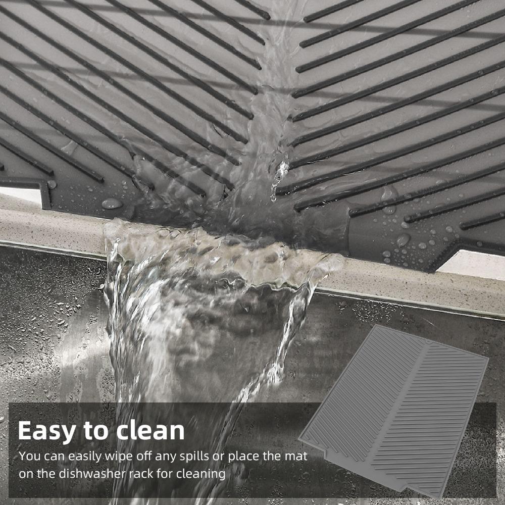 Grey White Dish Drying Mat Silicone Sink Drainer Mat Kitchen Counter Drain Pad  Multi Functional