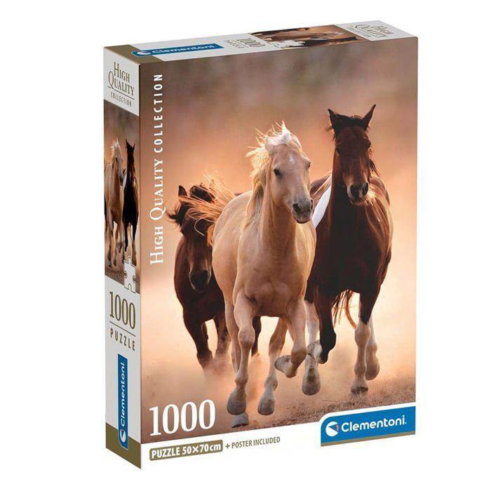 Puzzle - CLEMENTONI - Running Horses - 1000 Pièces - Animaux - 70x50 Cm - Écologique