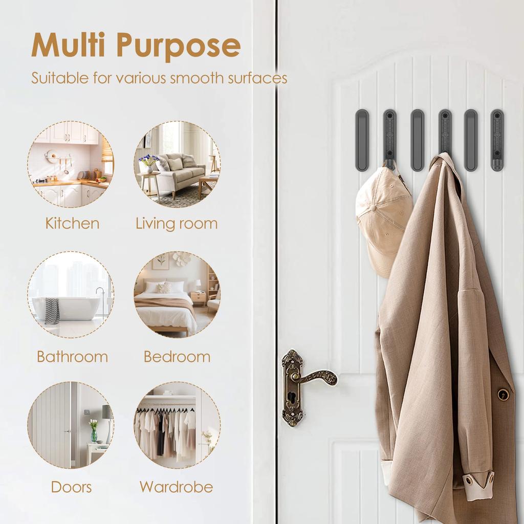 6Pcs Metal Foldable Wall Hook Wall Mounted Coat Hat Clothes hanger Hook for home Bedroom Self-Adhesive wall hook with Screws