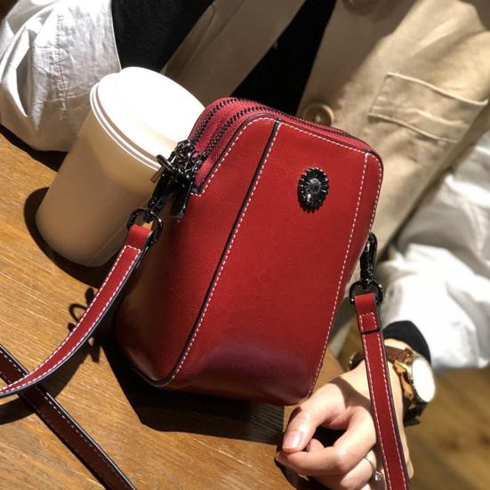 Lady Shoulder Bag Pure Color Retro Faux Leather Detachable Adjustable Shoulde Strap Lipstick Phone Card Key Storage Crossbody Bag for Dating Commuting