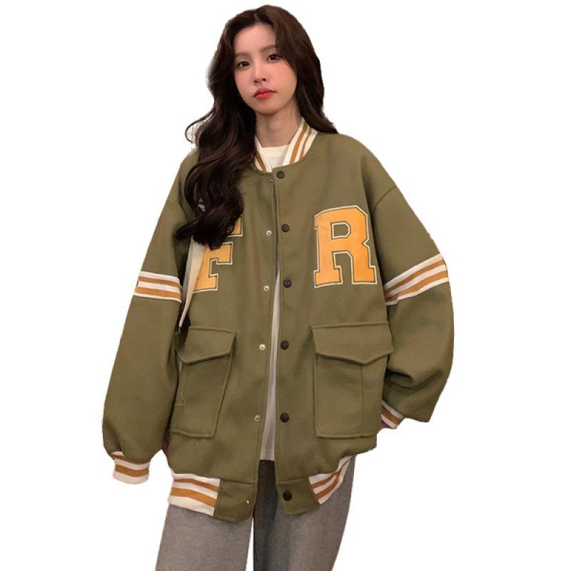 2023 American Baseball Embroidered Jacket: Women's Versatile Loose-Fit Spring/Autumn Outerwear