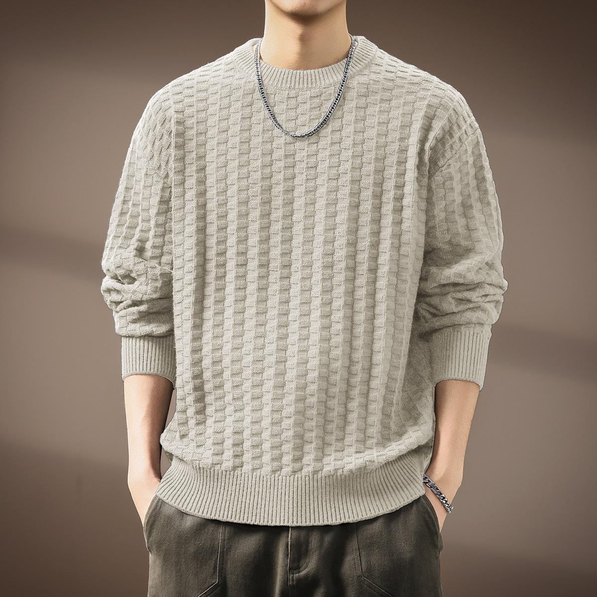 Premium Retro Textured Men s Sweater - Heavyweight Casual Round Neck for Autumn/Winter 2XL (160-180 lbs) кремовый/белый