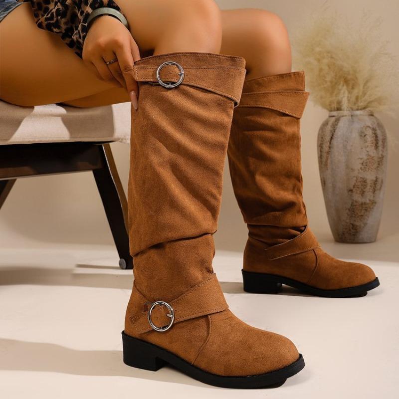 Autumn and winter new pleated piled boots women's new thin thick heel thick sole suede fashion boots but knee boots