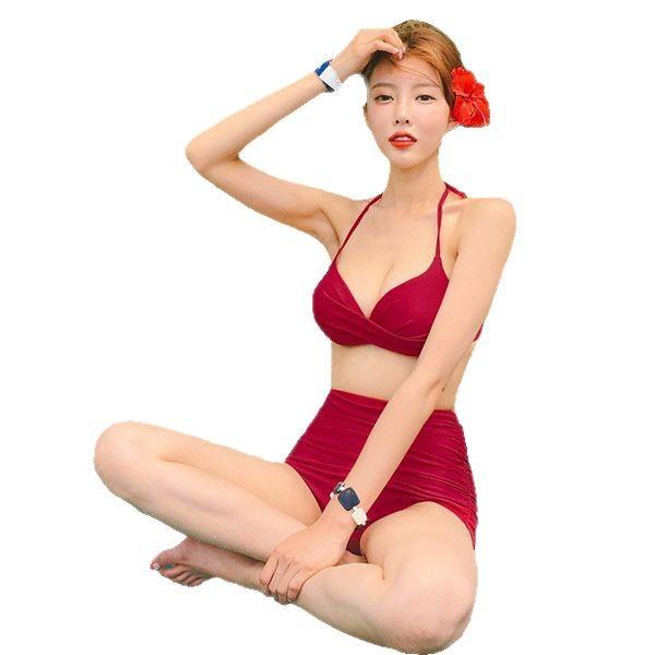 Swimsuit split sexy bikini, solid color screwed bag bikini solid color swimsuit