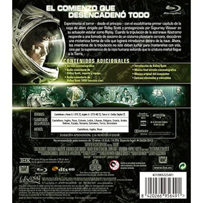 Blu-ray - alien 1 - film de science-fiction - genre mixte - public adulte