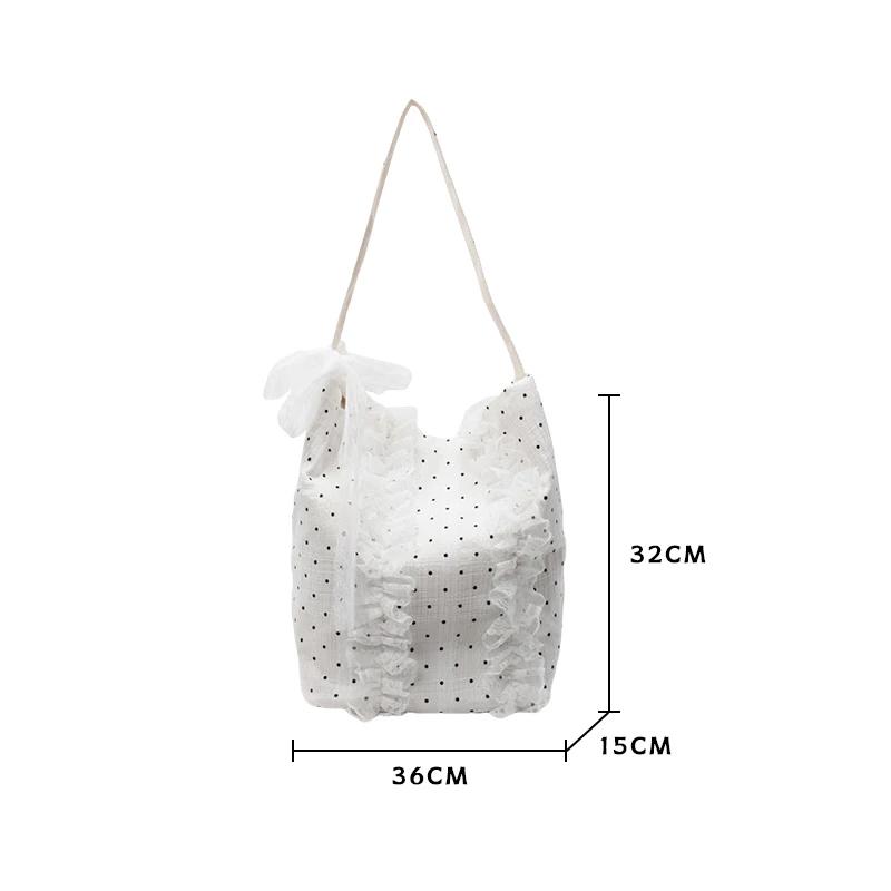 Sweet and Western Canvas Bag for Women Bucket Bag New Summer Style Wave Point Tote Large Capacity Versatile Single Shoulder