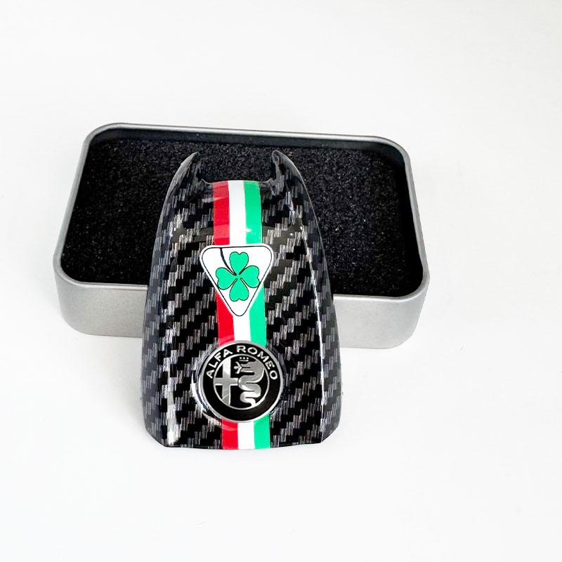 NSHGA1 Car Logo Key Cover Replacement Key Case for Alfa Romeo Giulia Stelvio Tonale Carbon Fiber Style